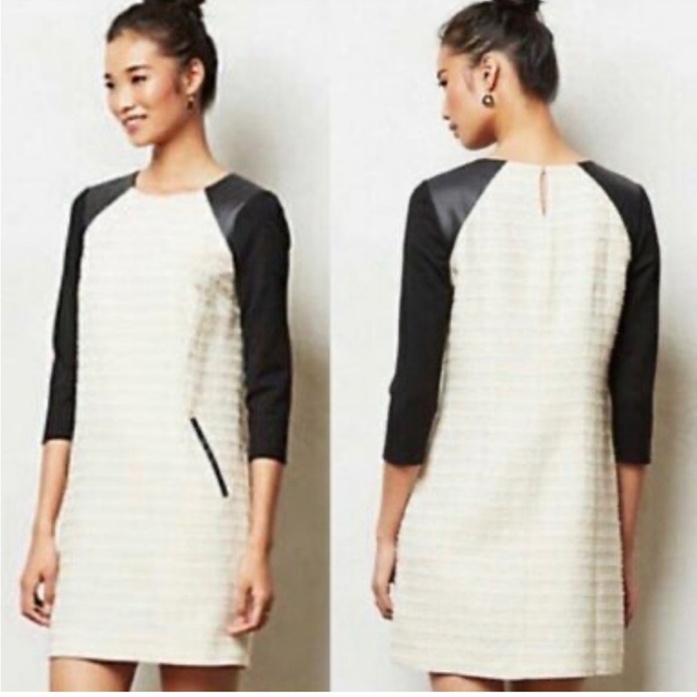 Moulinette Soeurs tweed dress with faux leather shoulder panels. Size 6 EUC